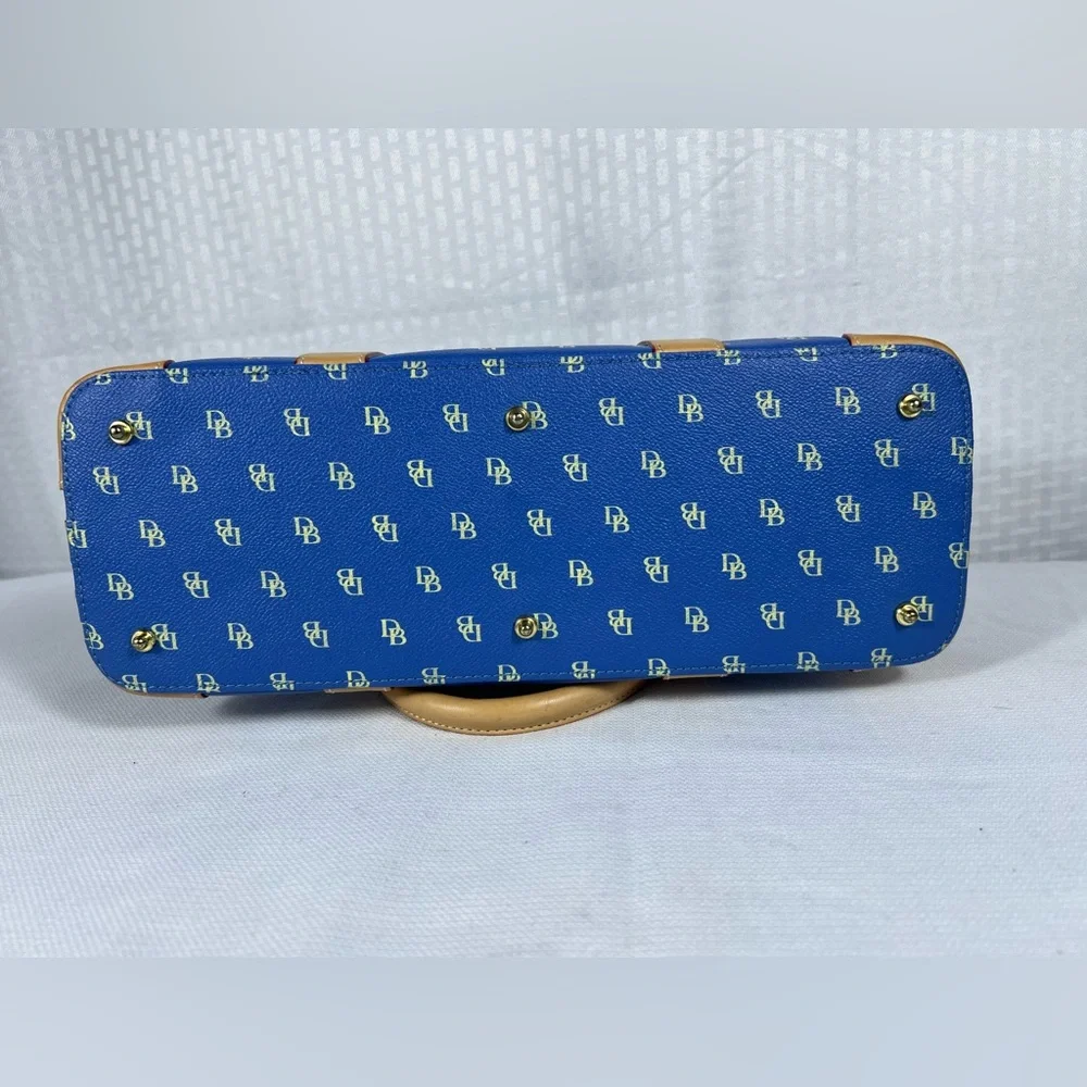 4222: Dooney & Bourke Blue DB Monogram 3 Pc Satchel Wallet Glasses Case Set